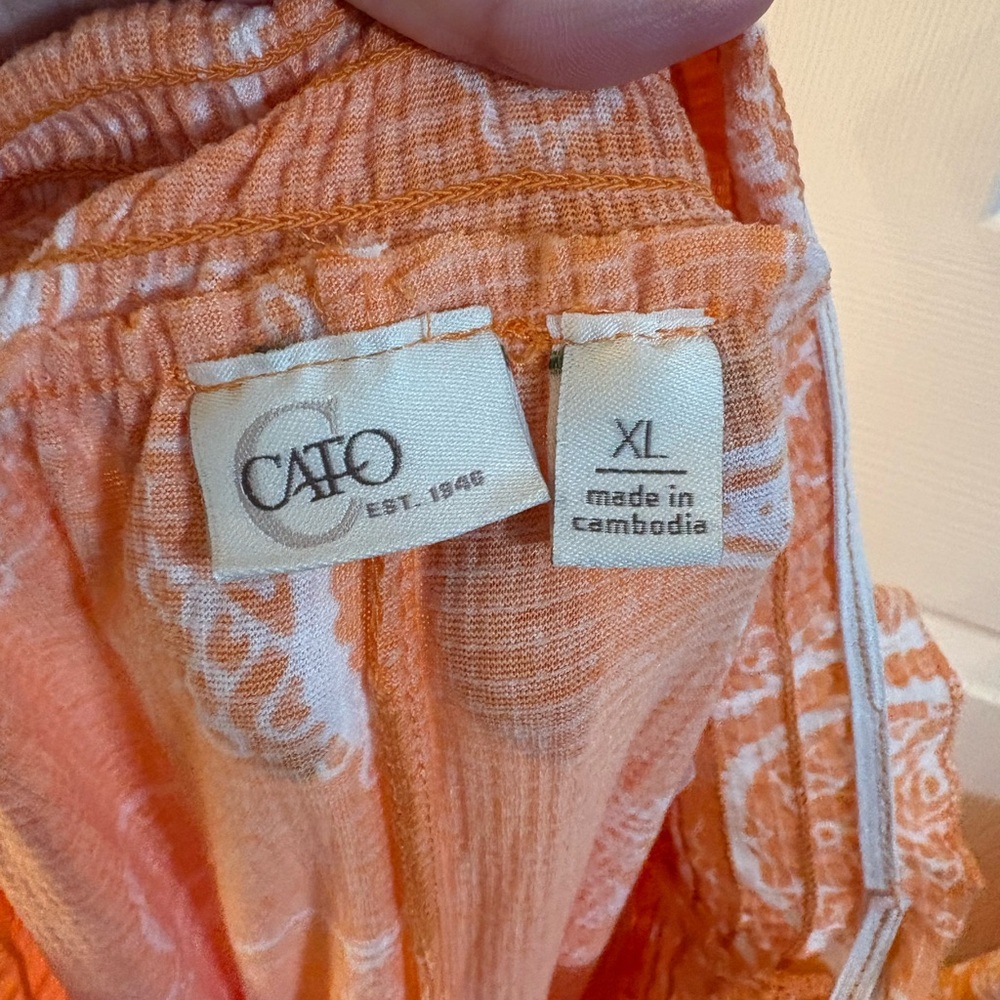 Cato Orange and White Smocked Paisley Blouse - Picture 7 of 9